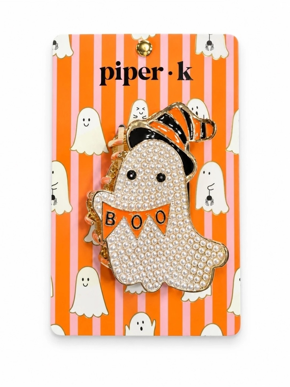 👉✨️ Piper k Pearl Ghost Hair Clip with Orange Witch Hat